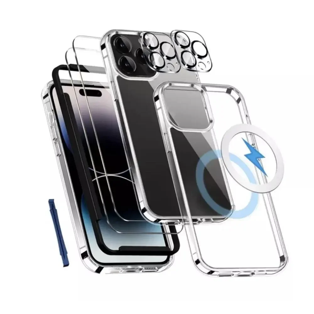 [5 in 1] Shockproof iPhone 14 Pro Case 6.1” + 2 Screen & Lenses Protector CLEAR